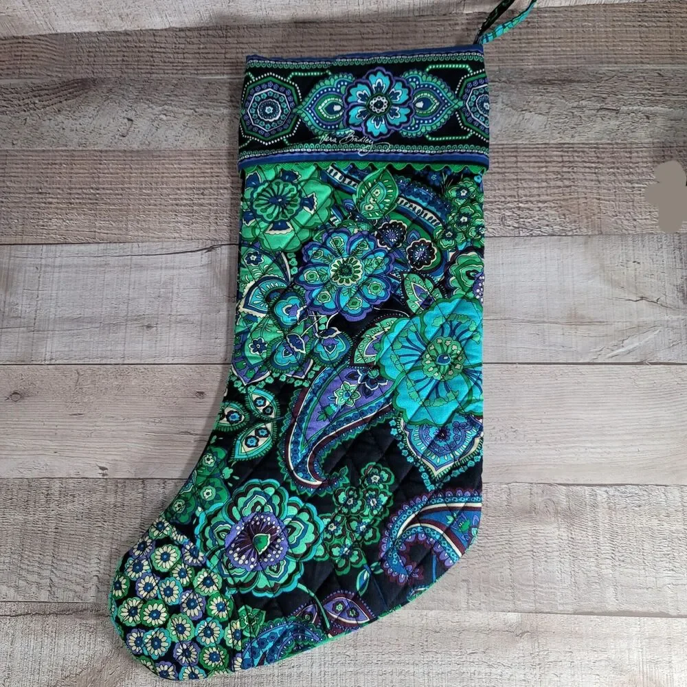 Vera Bradley Christmas Stocking Holiday BLUE RHAPSODY Paisley Mandala Pocket